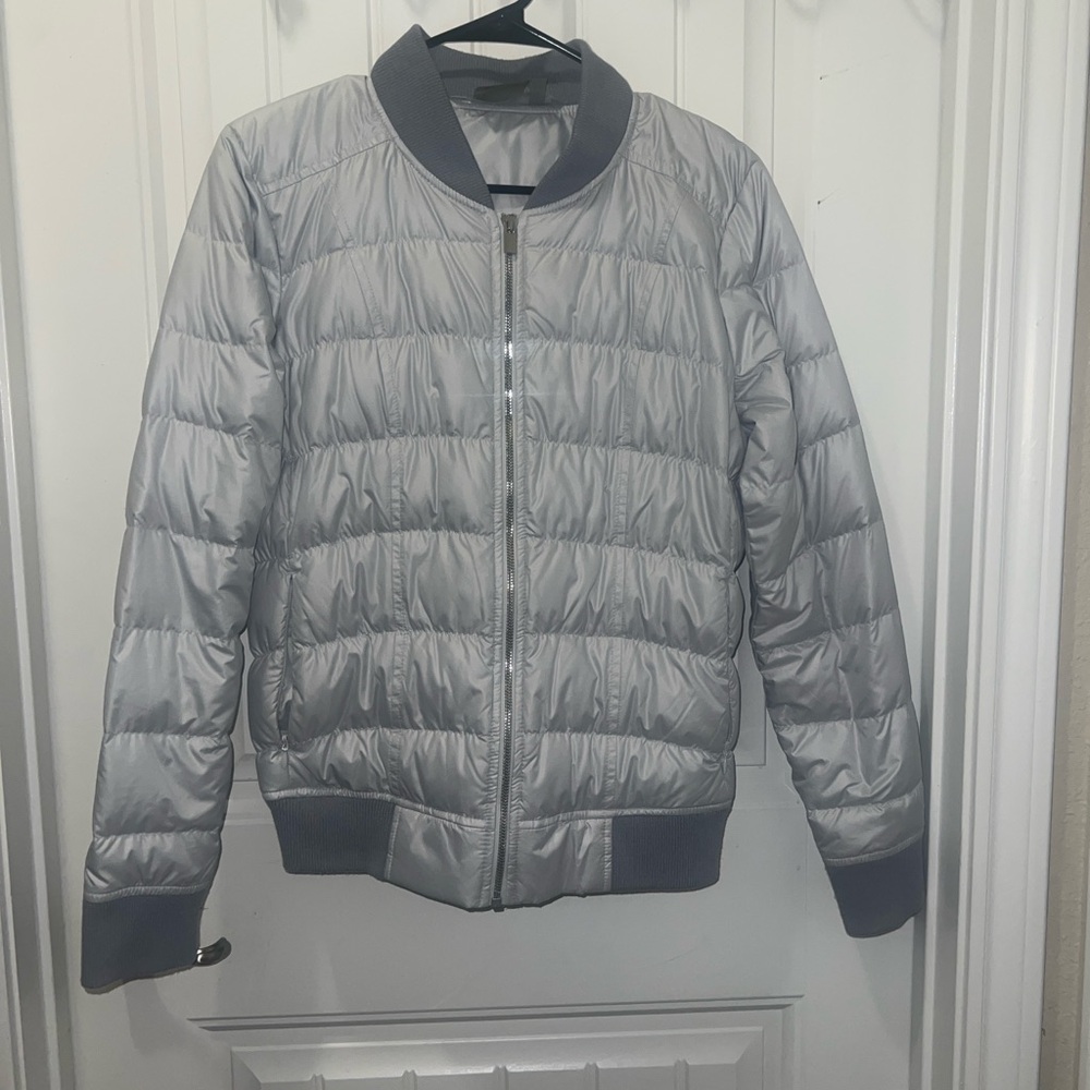 Athleta Womens Jacket Goose Down Dooby Bomber Jacket Coat Gray Size Medium